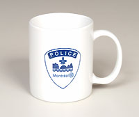 White porcelain SPVM Coffee mug.
